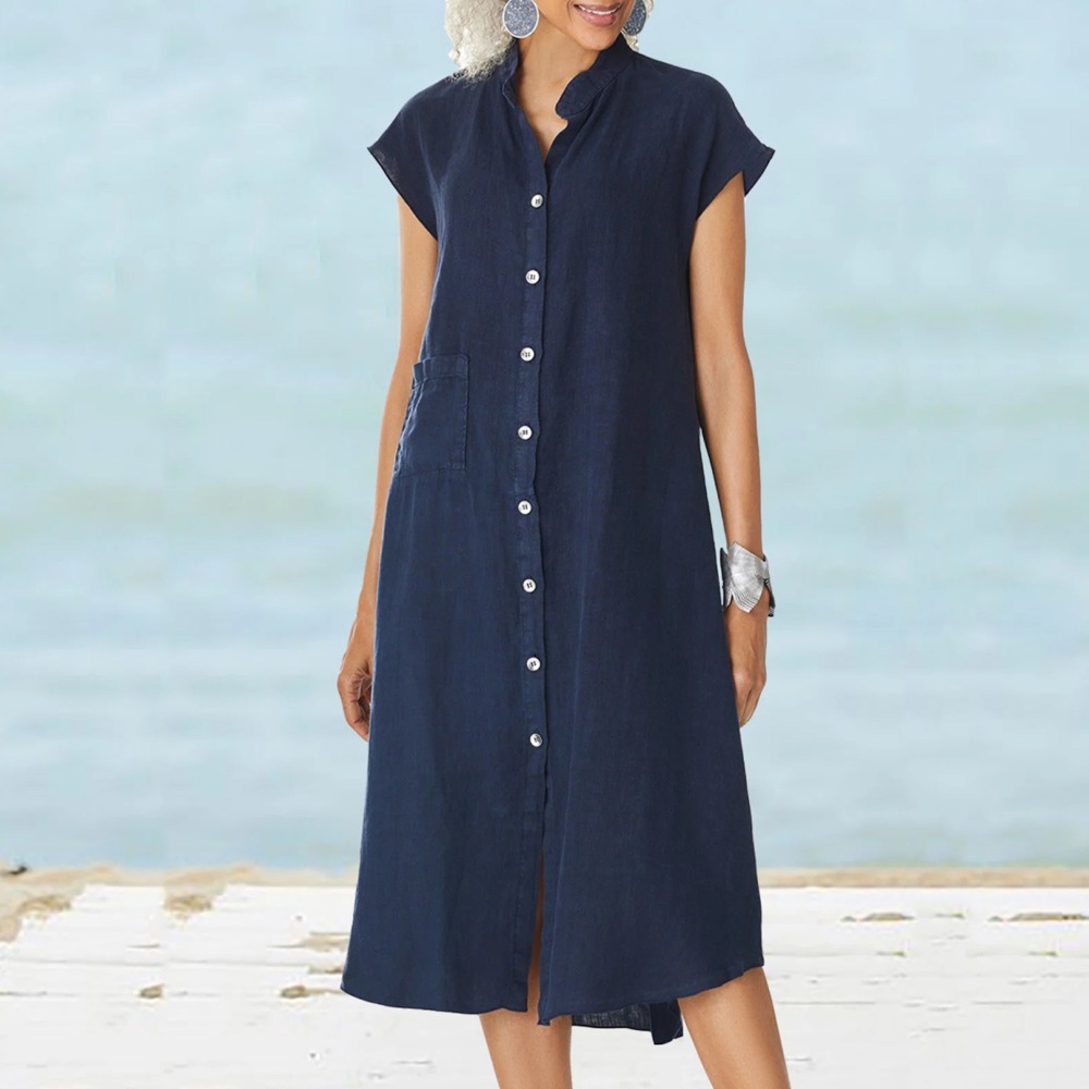 2026 Women Casual Black Shirt  - đánh giá và giá Casual Loose Linen Shirt Dress