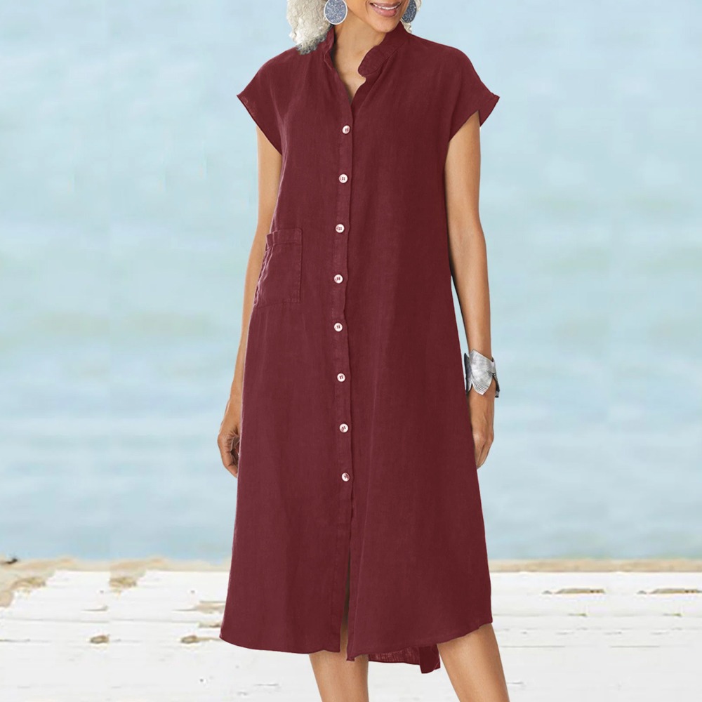 2026 Women Casual Black Shirt  - đánh giá và giá Casual Loose Linen Shirt Dress