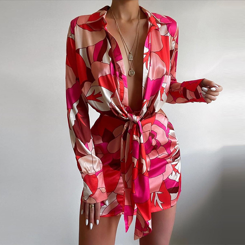 Sexy Floral Print Long Sleeve  - đánh giá và giá Korean Style A Line Shirt Dress