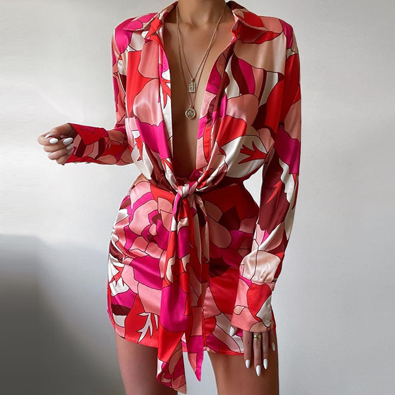 Sexy Floral Print Long Sleeve  - đánh giá và giá Korean Style A Line Shirt Dress