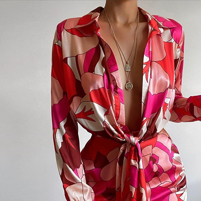 Sexy Floral Print Long Sleeve  - đánh giá và giá Korean Style A Line Shirt Dress