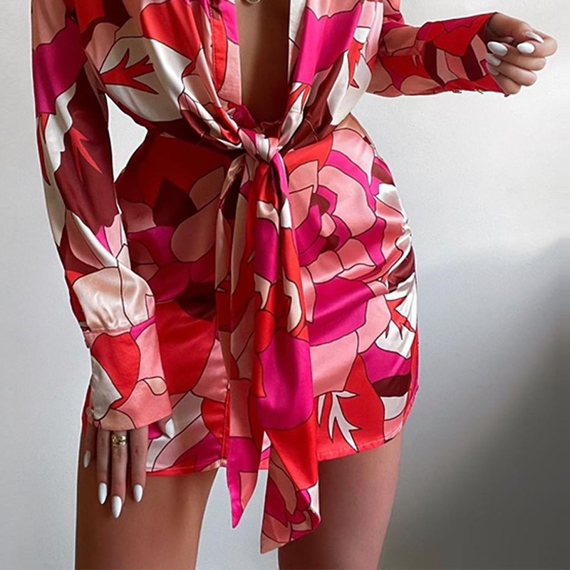 Sexy Floral Print Long Sleeve  - đánh giá và giá Korean Style A Line Shirt Dress
