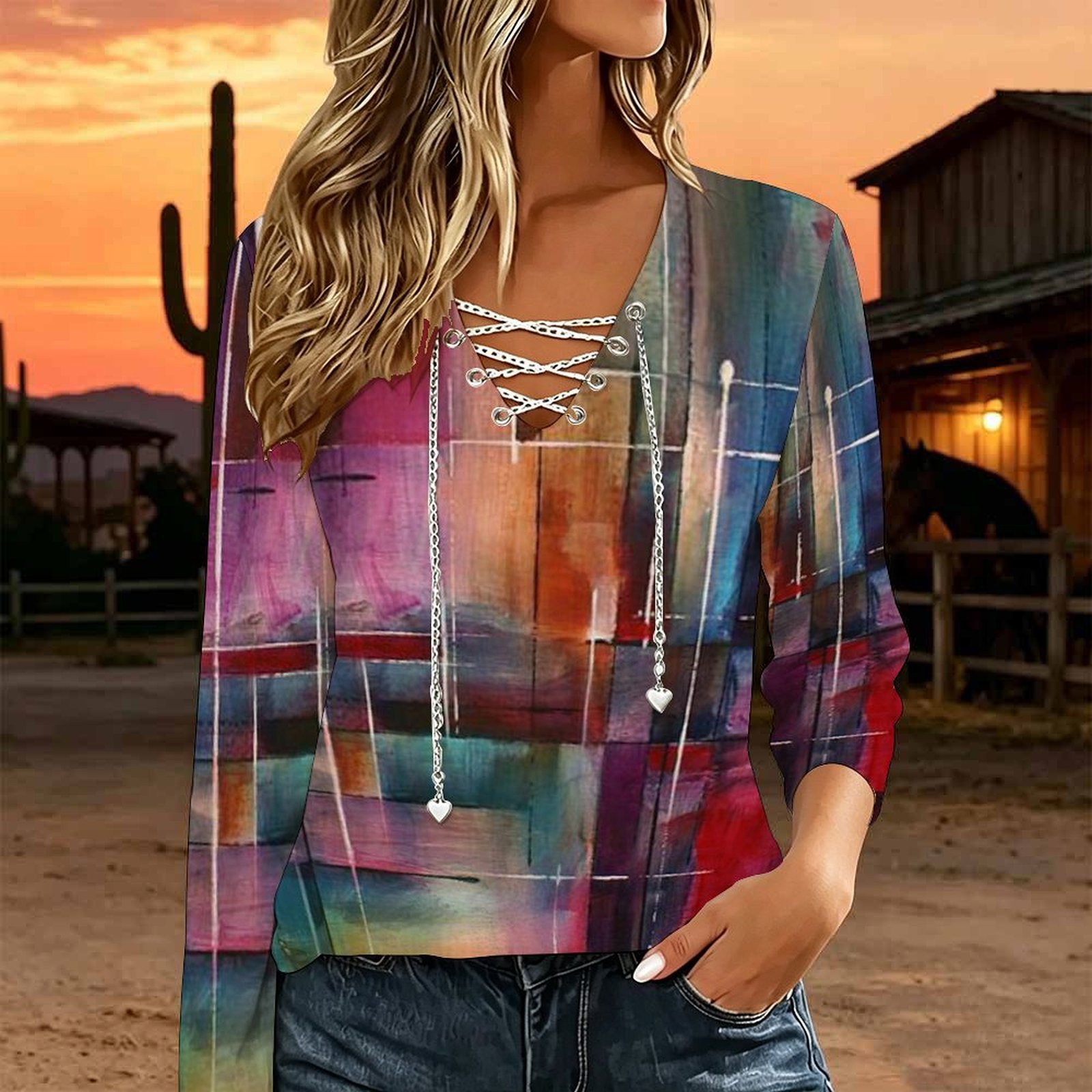 Women V Neck Long Sleeve Top M - đánh giá và giá Blouses