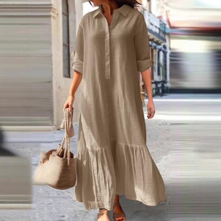 2026 European and American New - đánh giá và giá Casual Loose Linen Shirt Dress