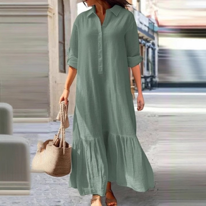 2026 European and American New - đánh giá và giá Casual Loose Linen Shirt Dress