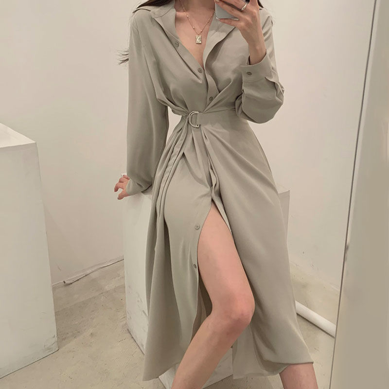 Long Sleeved Lapel Shirt Style - đánh giá và giá Korean Style A Line Shirt Dress