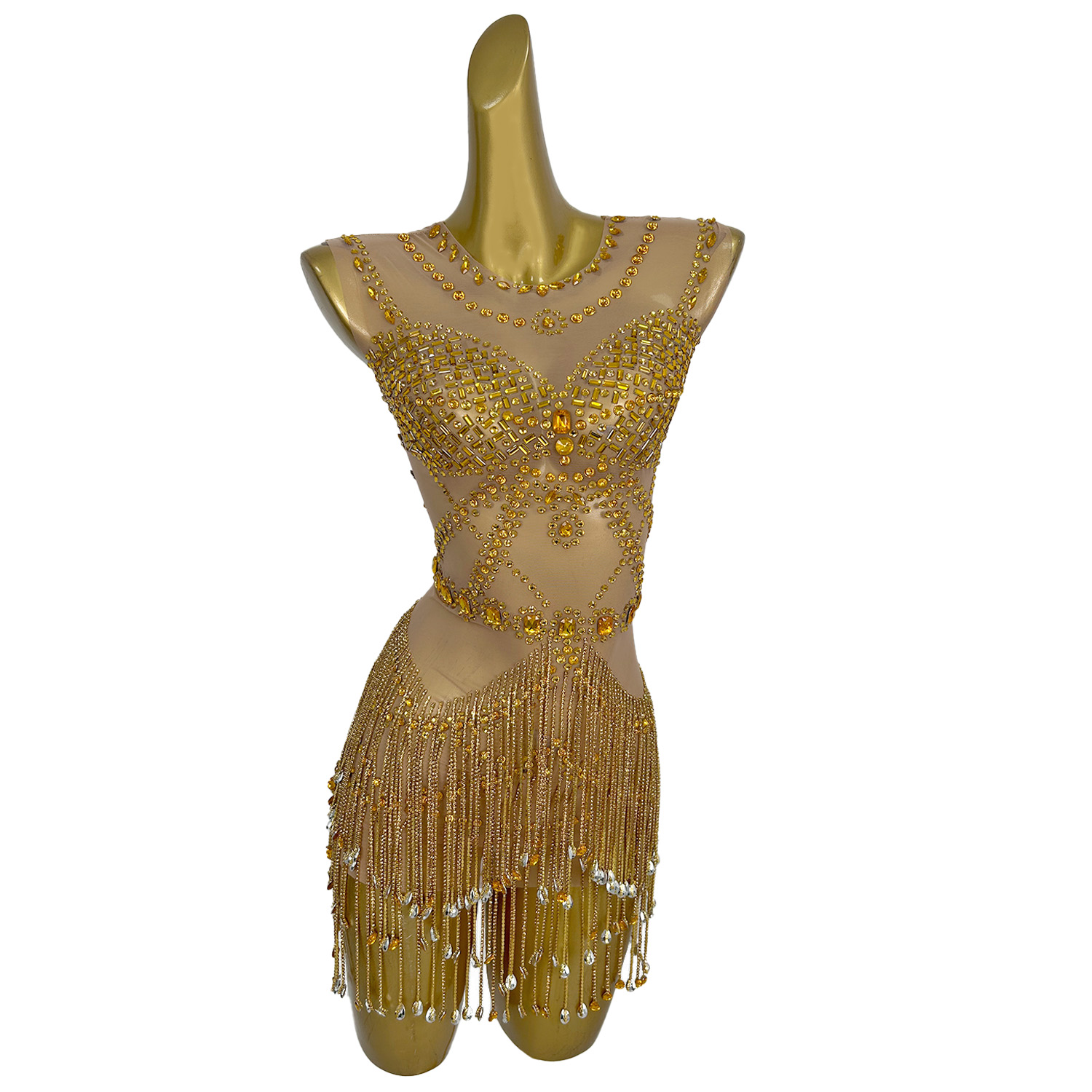 Sparkly Gold Rhinestone Tassel - đánh giá và giá Sparkly Rhinestone Club Party Dress