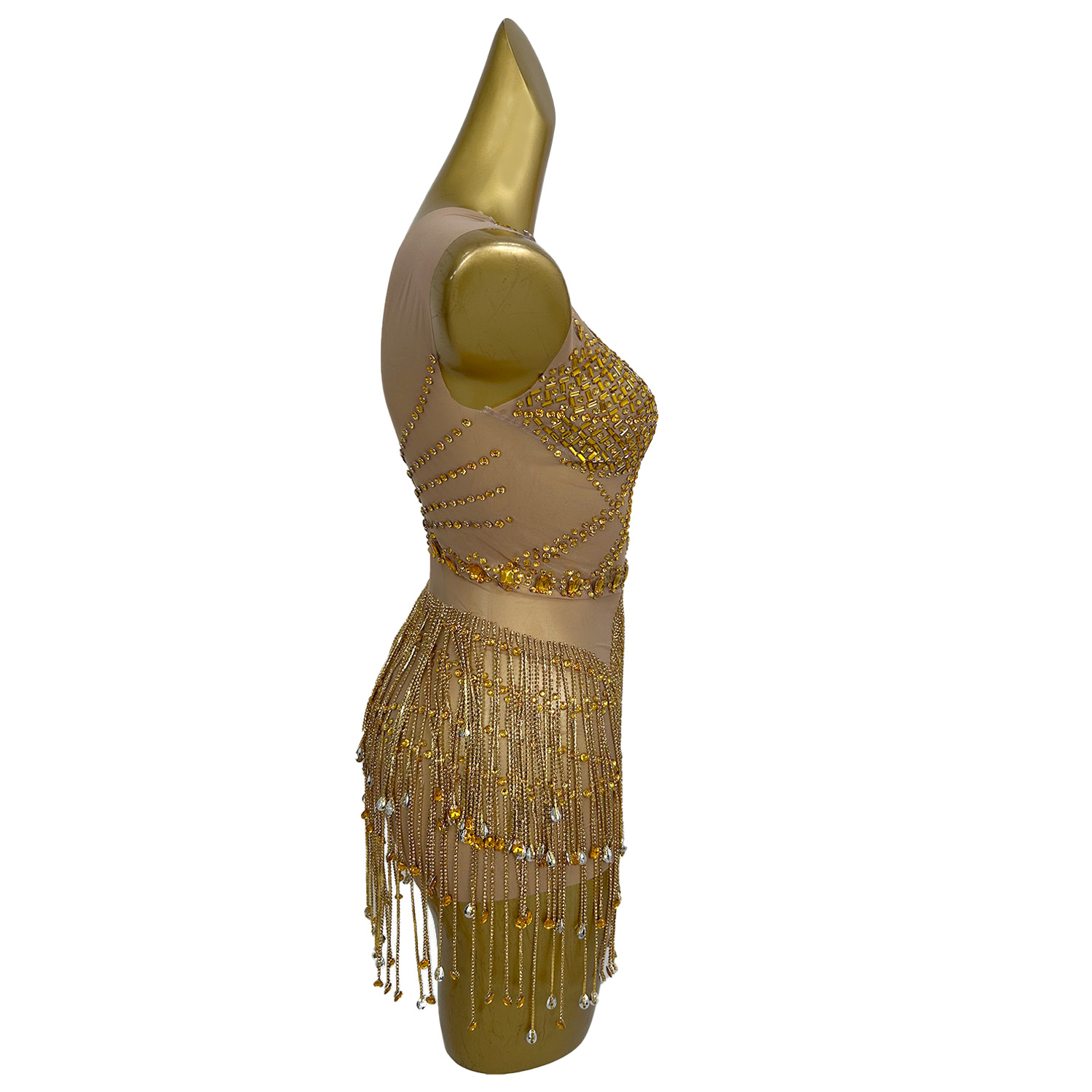 Sparkly Gold Rhinestone Tassel - đánh giá và giá Sparkly Rhinestone Club Party Dress