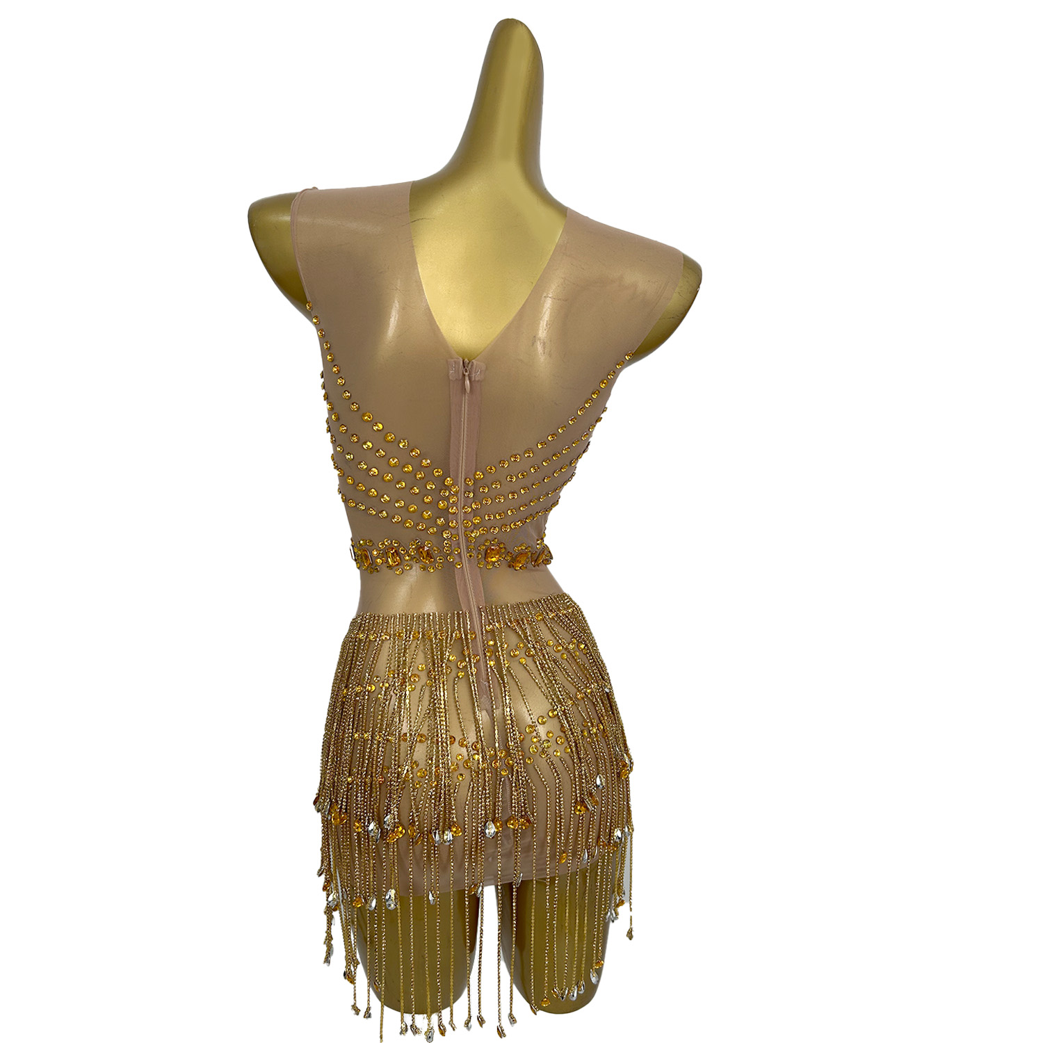 Sparkly Gold Rhinestone Tassel - đánh giá và giá Sparkly Rhinestone Club Party Dress