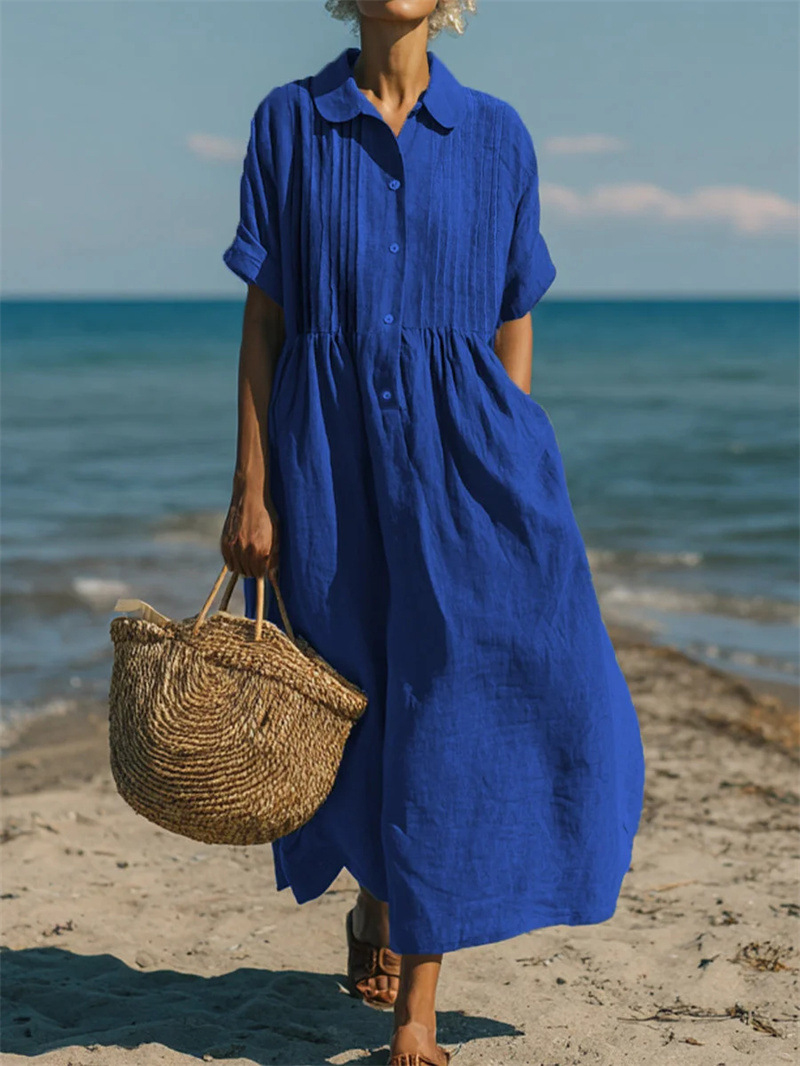 Women Lapel Collar Button Down - đánh giá và giá Casual Loose Linen Shirt Dress
