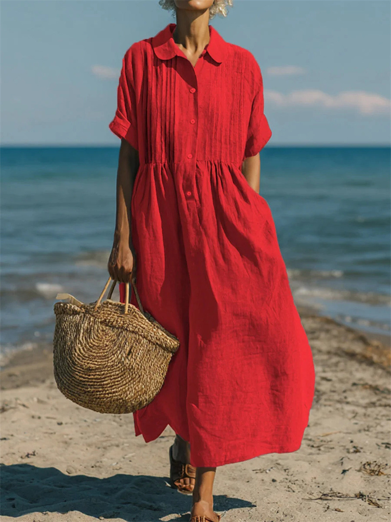 Women Lapel Collar Button Down - đánh giá và giá Casual Loose Linen Shirt Dress