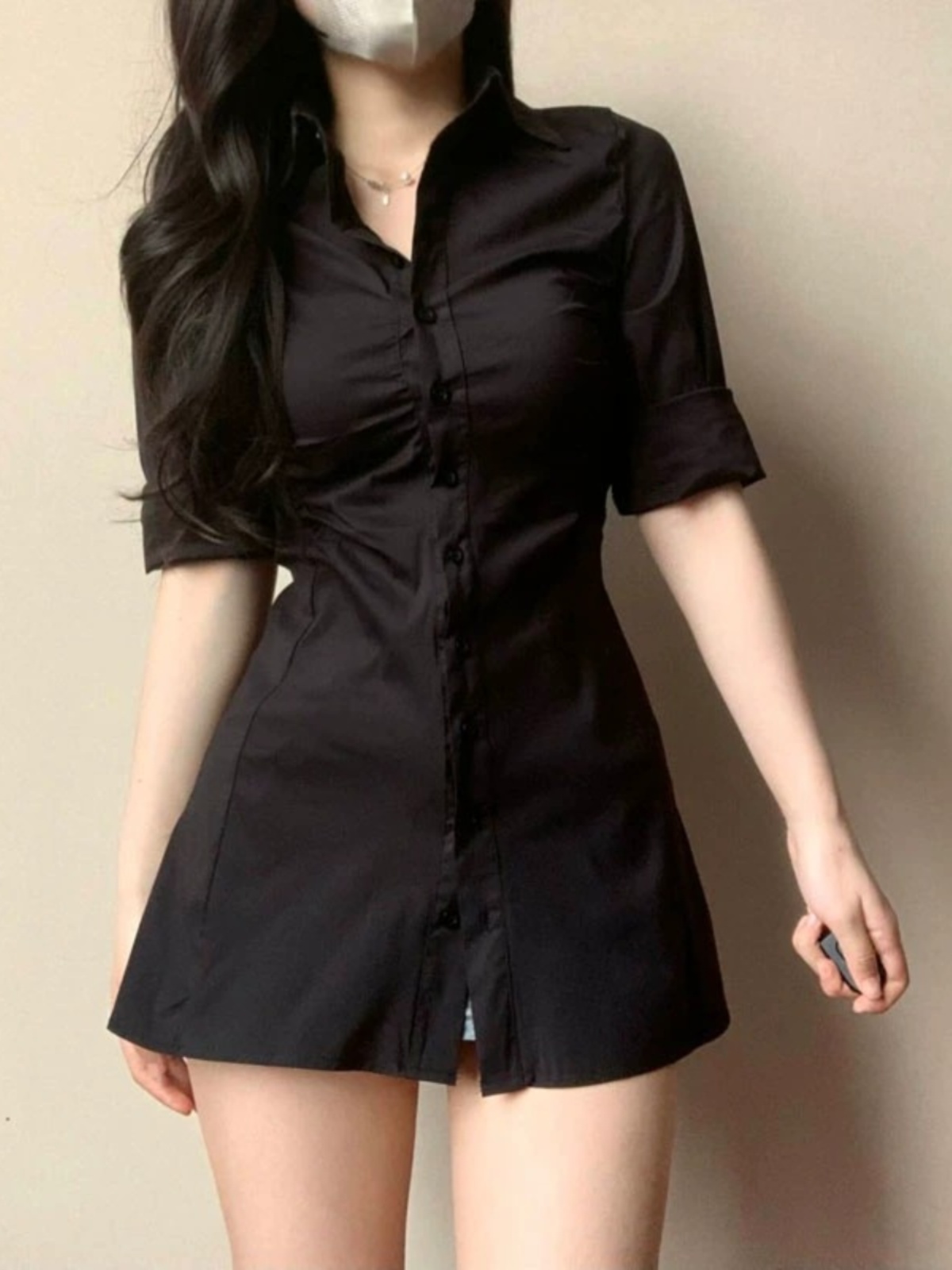 Sexy Pleated Waist-Cinching Sh - đánh giá và giá Korean Style A Line Shirt Dress
