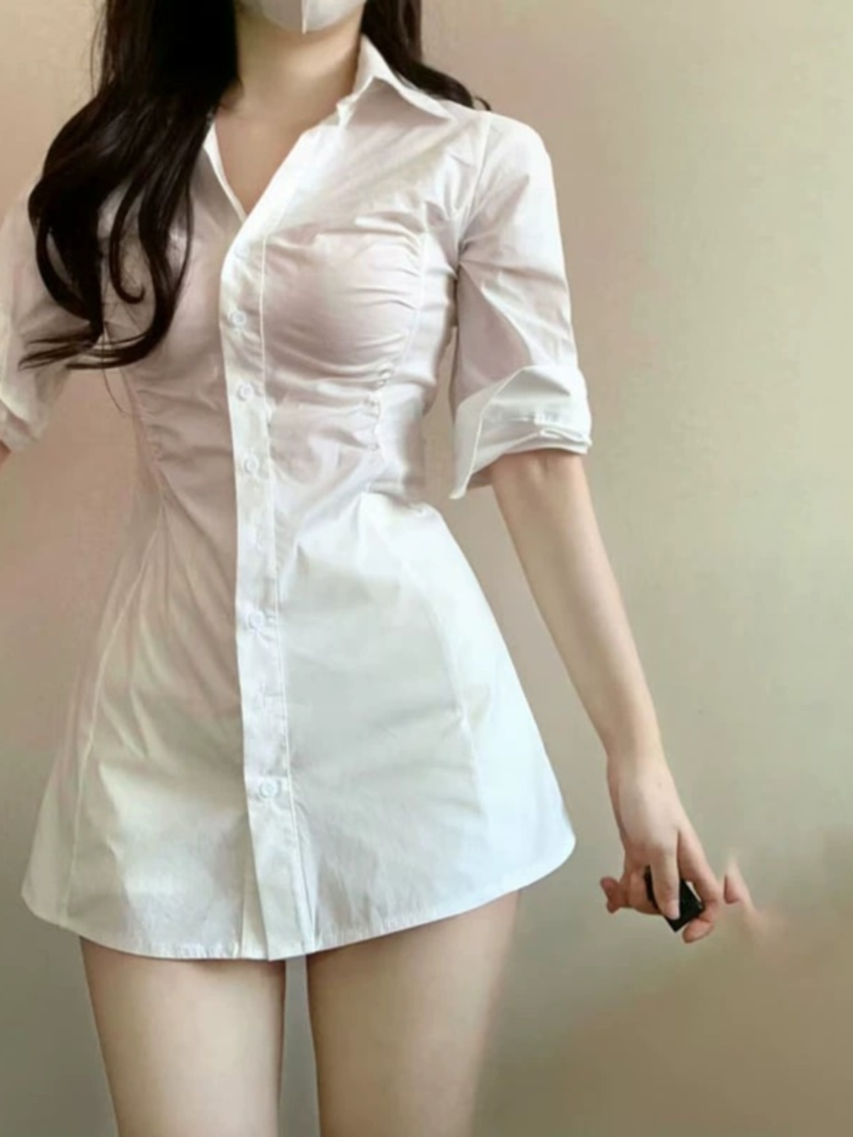 Sexy Pleated Waist-Cinching Sh - đánh giá và giá Korean Style A Line Shirt Dress