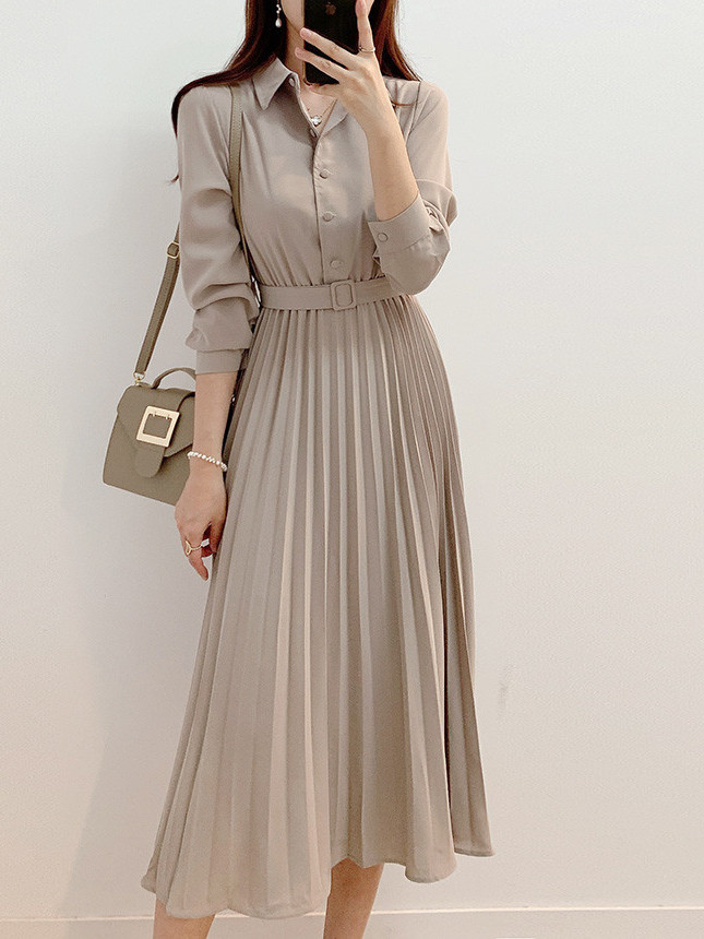 Retro Pleated Long Shirt Dress - đánh giá và giá Korean Style A Line Shirt Dress