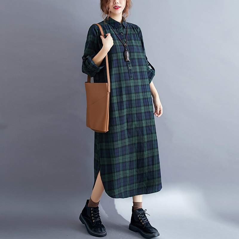 Casual Plaid Long Sleeve Shirt - đánh giá và giá Korean Style A Line Shirt Dress