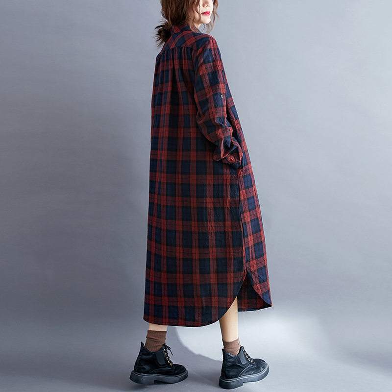Casual Plaid Long Sleeve Shirt - đánh giá và giá Korean Style A Line Shirt Dress