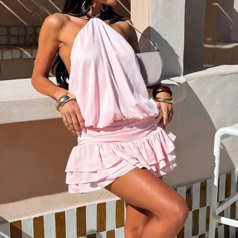 Bandage Solid Elegant Halter B - đánh giá và giá Y2K Backless Halter Mini Dress