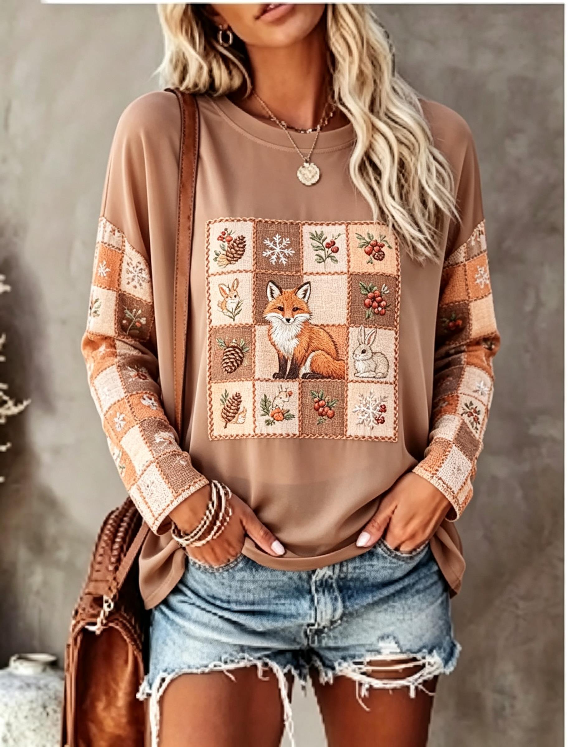 Women Long Sleeve T Shirt Fox  - đánh giá và giá Blouses