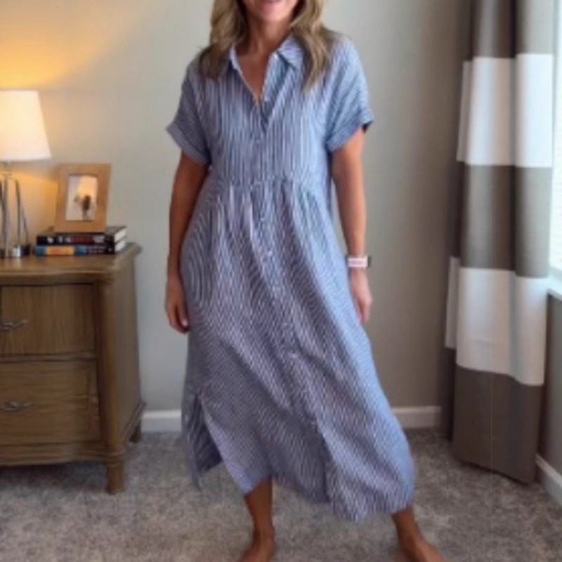 Women Striped Shirt Dress Summ - đánh giá và giá Casual Loose Linen Shirt Dress