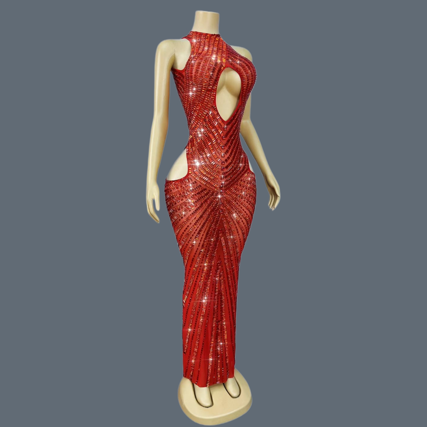 Luxury Red Rhinestone Hollow O - đánh giá và giá Sparkly Rhinestone Club Party Dress